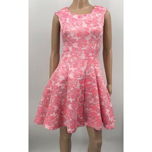 Betsey Johnson Pink Floral Sleeveless Jacquard Fit Flare A-Line Dress Size 2